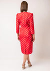 Coco Doll Terri Bow Detail Polka Dot Pencil Midi Dress, Red