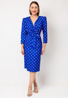 Coco Doll Terri Bow Detail Polka Dot Pencil Midi Dress, Blue