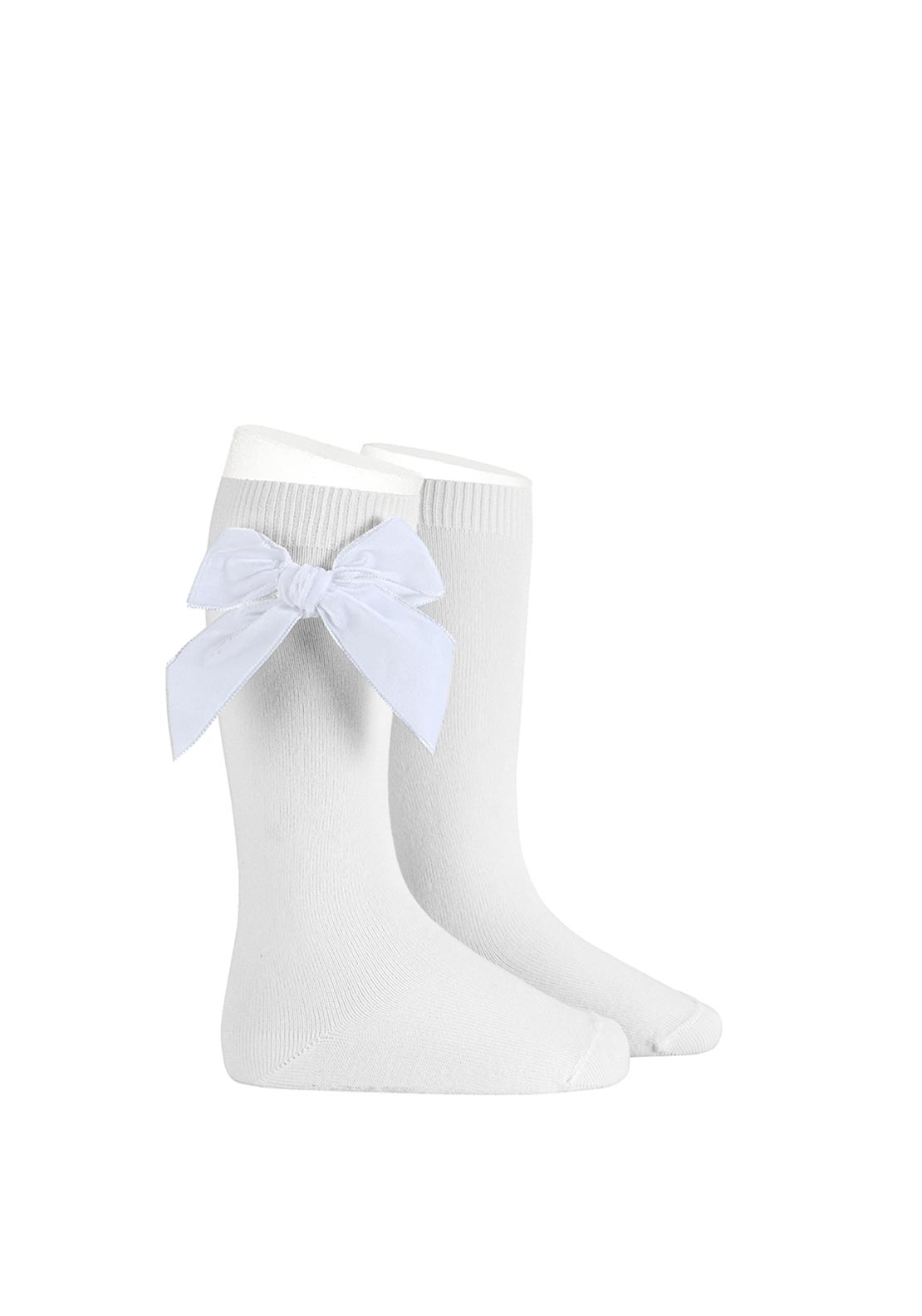Condor Girls Knee Socks With Velvet Side Bow, White