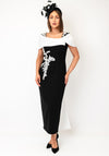 Couture Club Contrast Shawl Bow Back Pencil Dress, Black & Ivory
