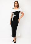 Couture Club Contrast Shawl Bow Back Pencil Dress, Black & Ivory