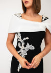 Couture Club Contrast Shawl Bow Back Pencil Dress, Black & Ivory