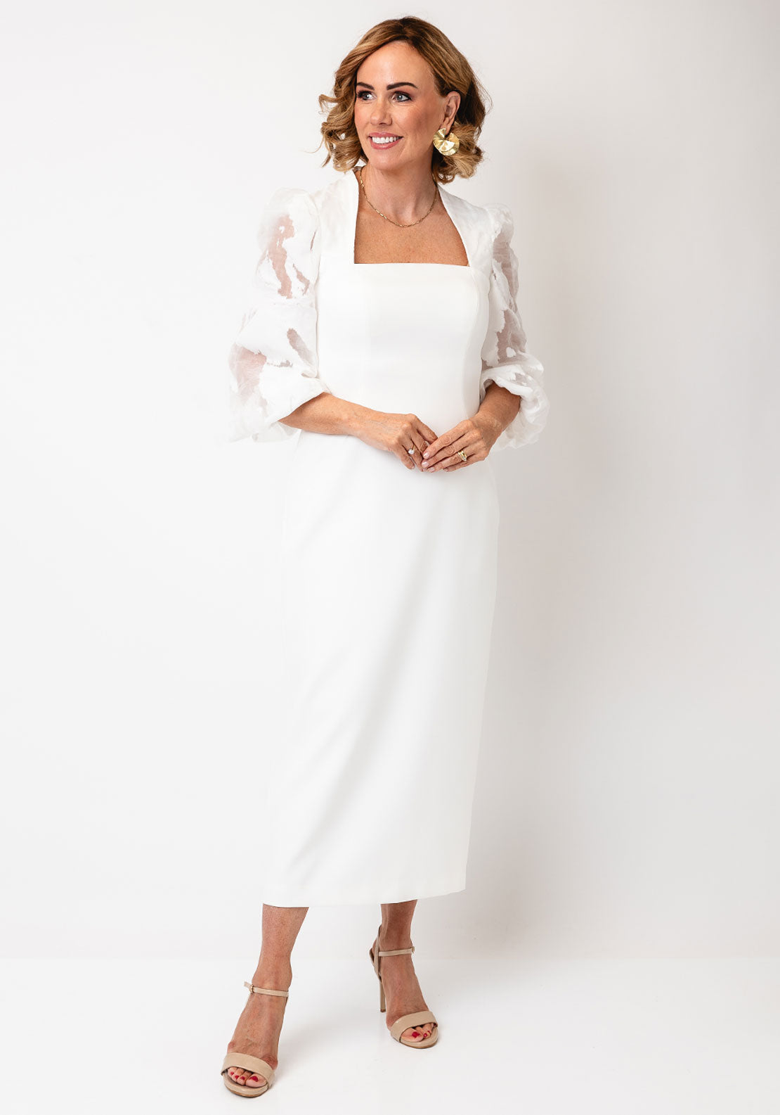 Couture Club Puffed Sleeve Pencil Dress, Ivory