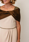 Couture Club Shoulder Detail Midi Dress, Beige and Brown