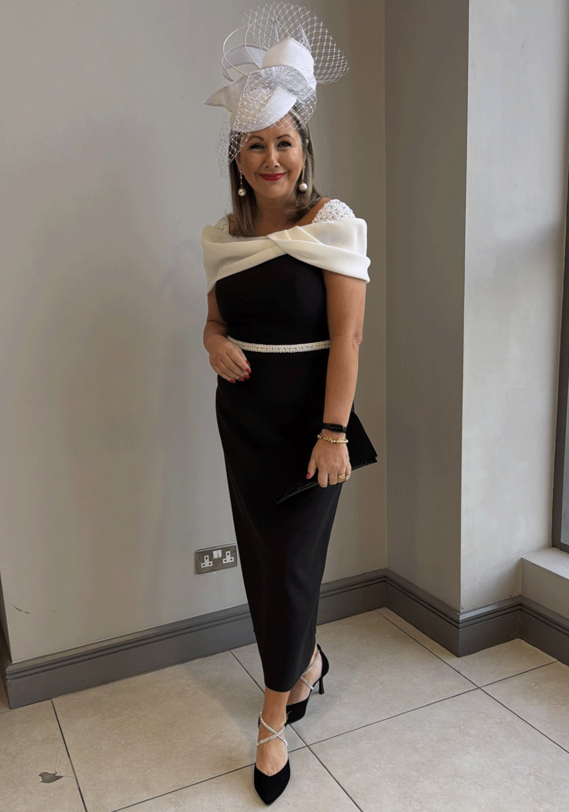 Couture Club Organza Neckline Midi Dress, Black & Ivory - McElhinneys