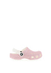 Crocs Kids Classic Glitter Clog, White and Pink