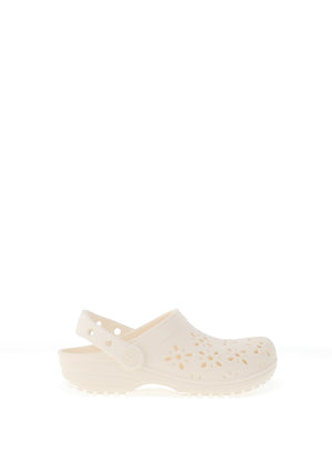 Crocs Girls Floral Cut Out Clogs, Off White