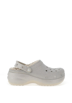 Crocs Glitter Classic Platform Fleece Lined Clogs, Silver