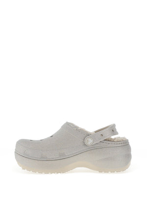 Crocs Glitter Classic Platform Fleece Lined Clogs, Silver