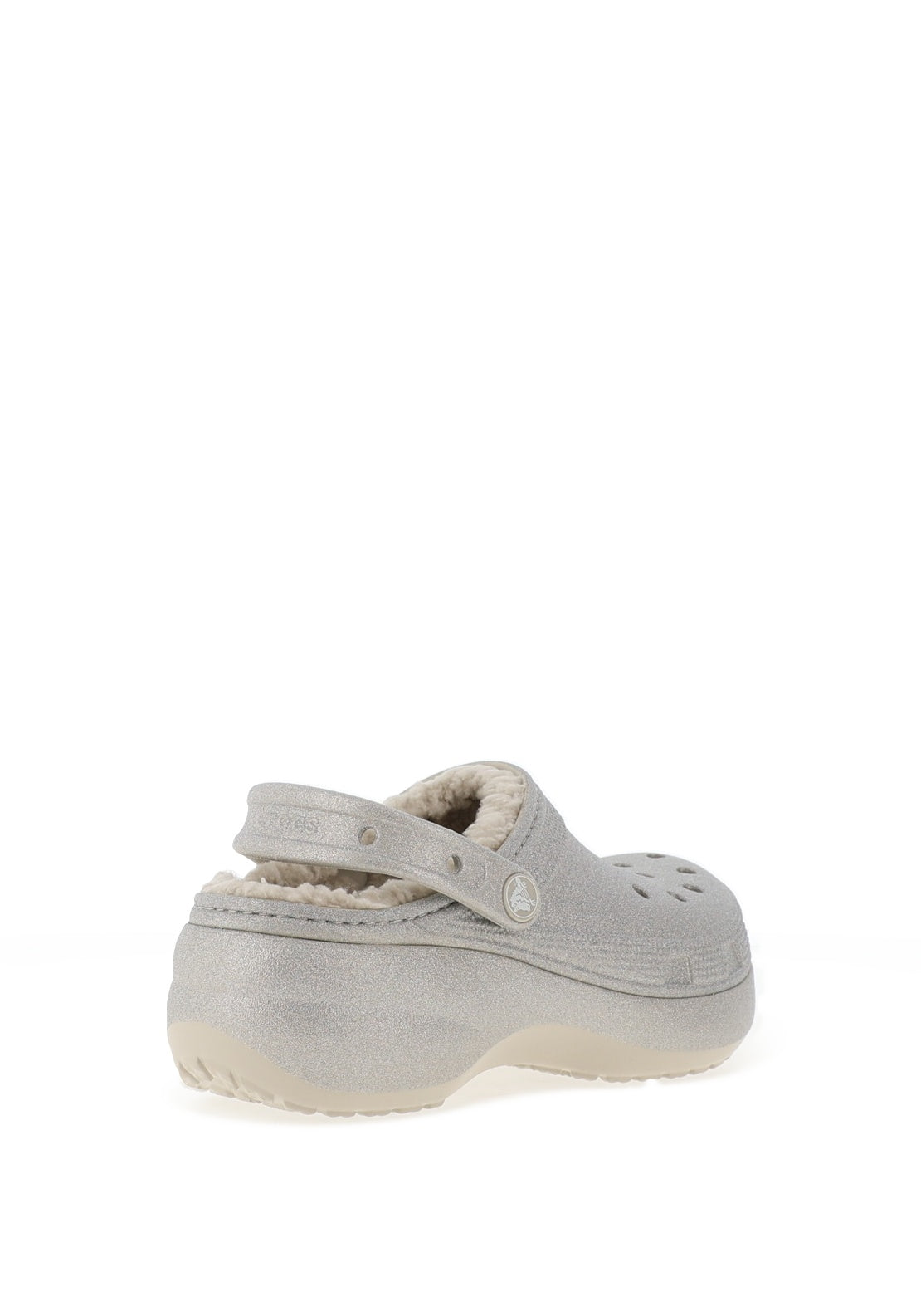 Crocs Glitter Classic Platform Fleece Lined Clogs, Silver