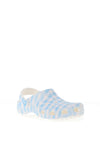 Crocs Womens Classic Gingham Clogs, White & Blue