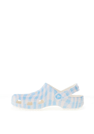 Crocs Womens Classic Gingham Clogs, White & Blue