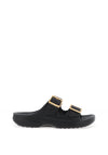 Crocs Womens Saturday Metallic Buckle Sandals, Black
