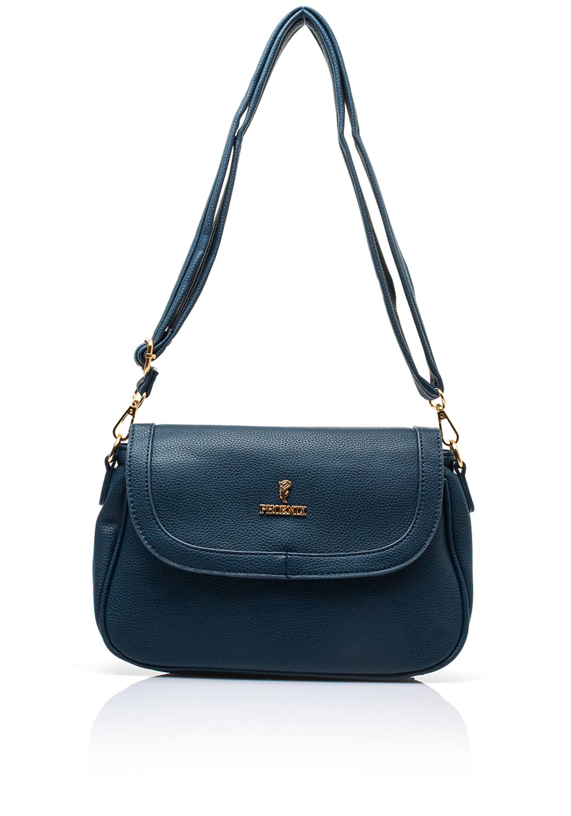 Zen Collection Faux Leather Flap Over Crossbody Bag, Navy
