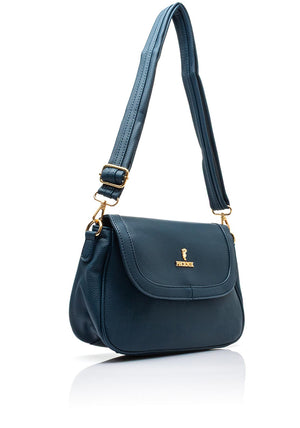 Zen Collection Faux Leather Flap Over Crossbody Bag, Navy