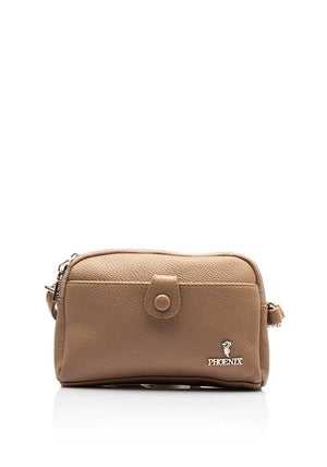 Zen Collection Faux Leather Button Detail Crossbody Bag, Warm Taupe