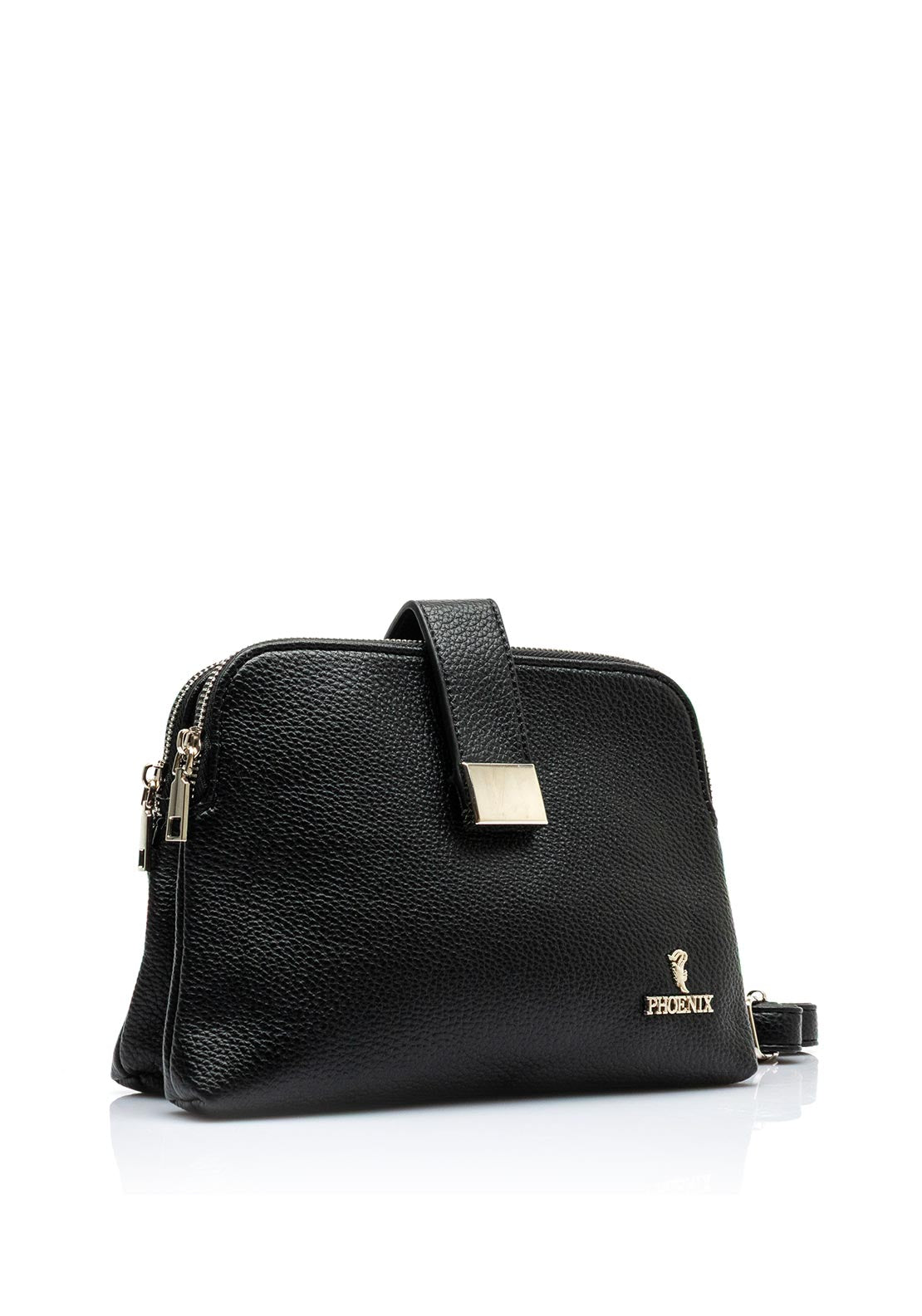 Zen Collection Faux Leather Flap Over Strap Crossbody Bag, Black