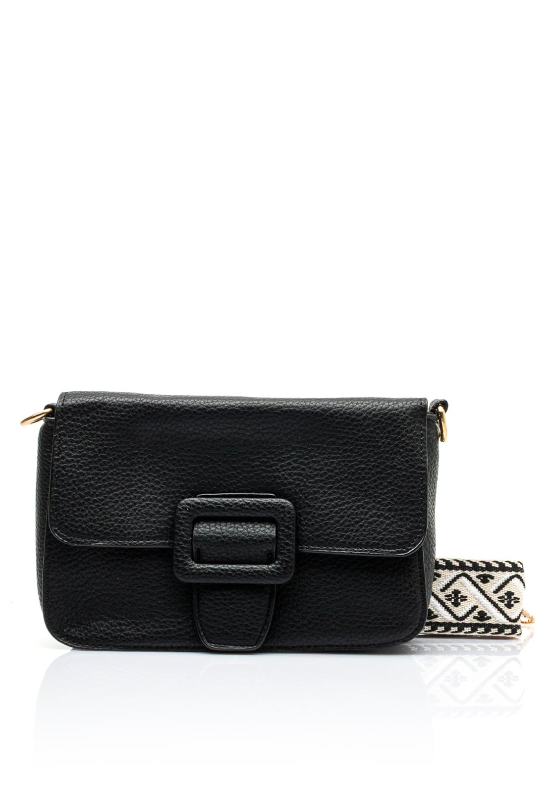 Zen Collection Pebbled Faux Leather Woven Strap Crossbody Bag, Black