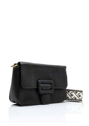 Zen Collection Pebbled Faux Leather Woven Strap Crossbody Bag, Black