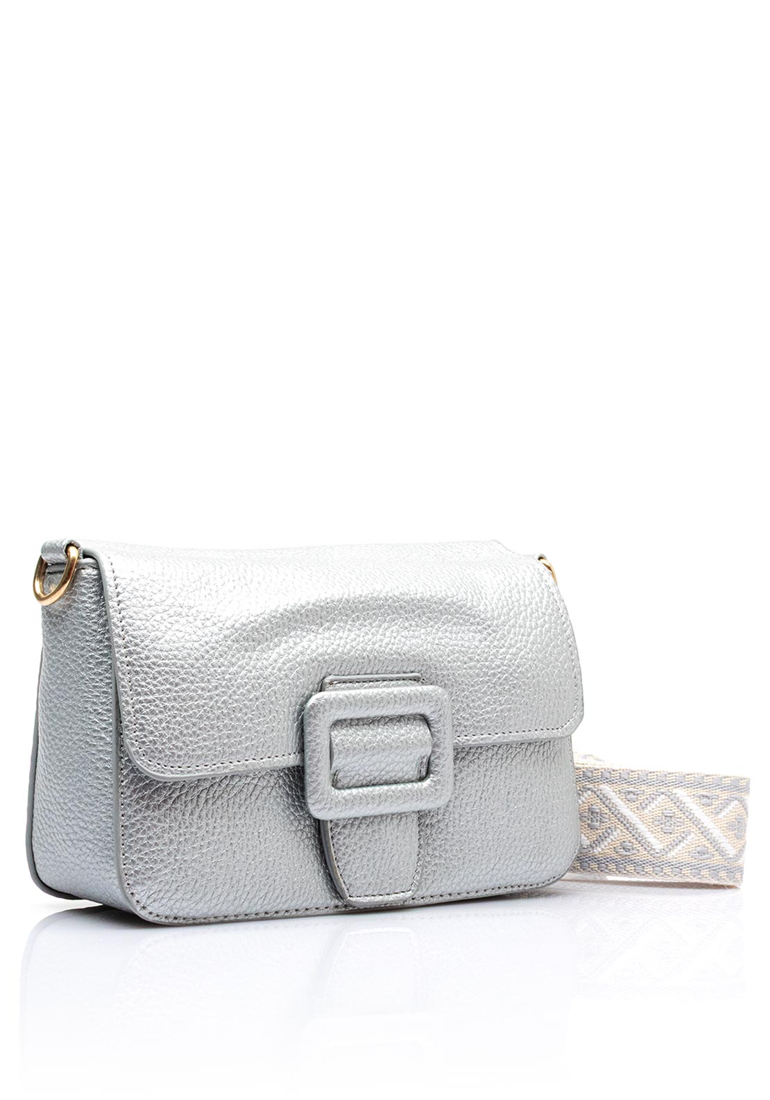 Zen Collection Pebbled Faux Leather Woven Strap Crossbody Bag, Silver