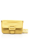 Zen Collection Pebbled Faux Leather Woven Strap Crossbody Bag, Lemon Yellow