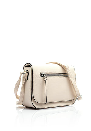 Zen Collection Pebbled Faux Leather Flap Over Small Crossbody Bag, Beige