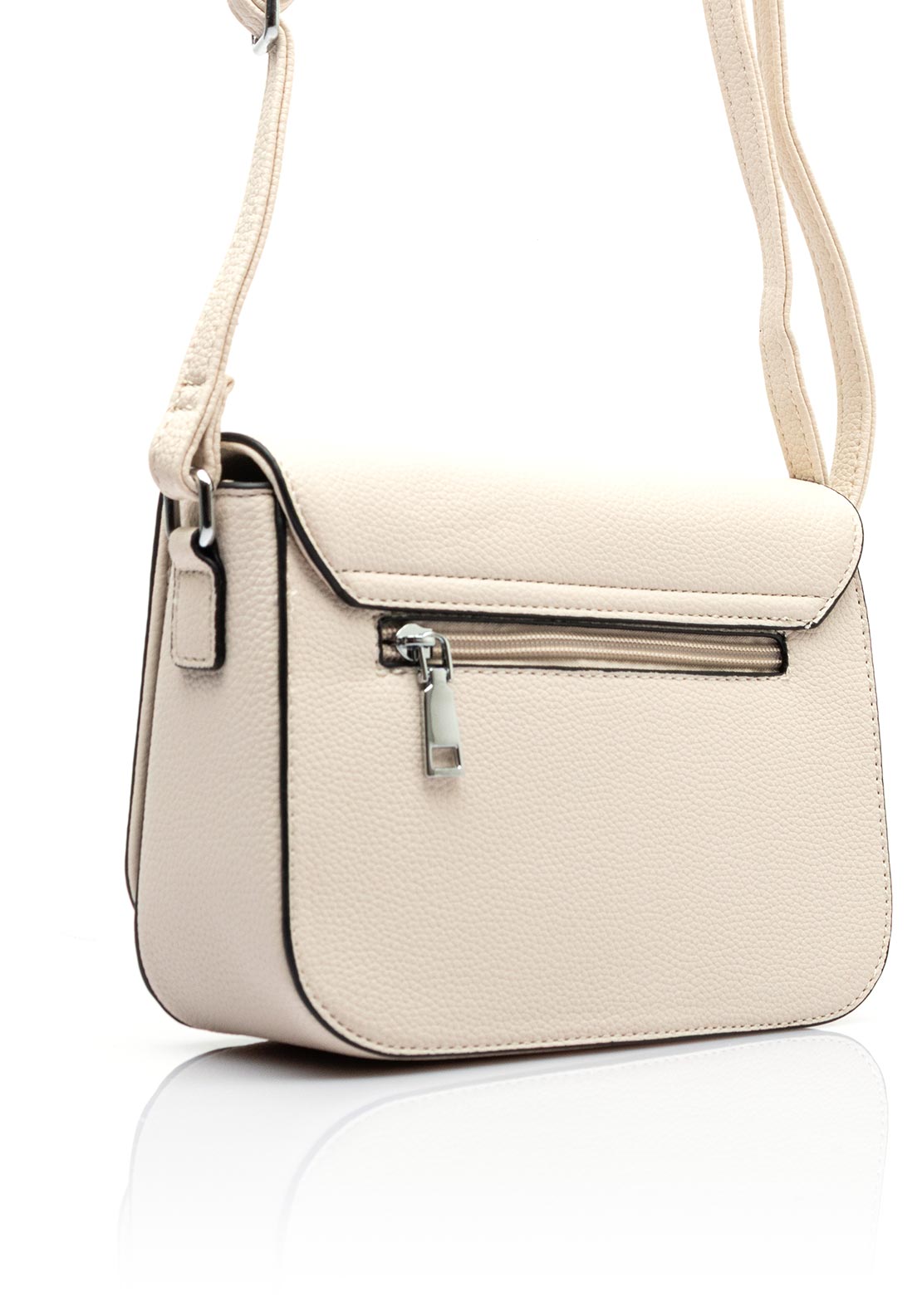 Zen Collection Pebbled Faux Leather Flap Over Small Crossbody Bag, Beige