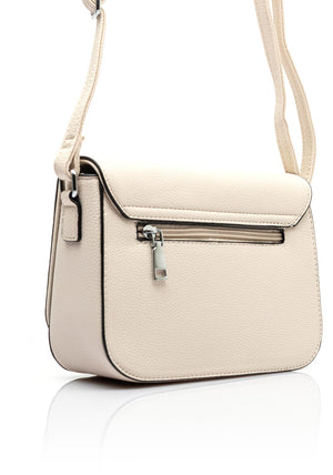 Zen Collection Pebbled Faux Leather Flap Over Small Crossbody Bag, Beige