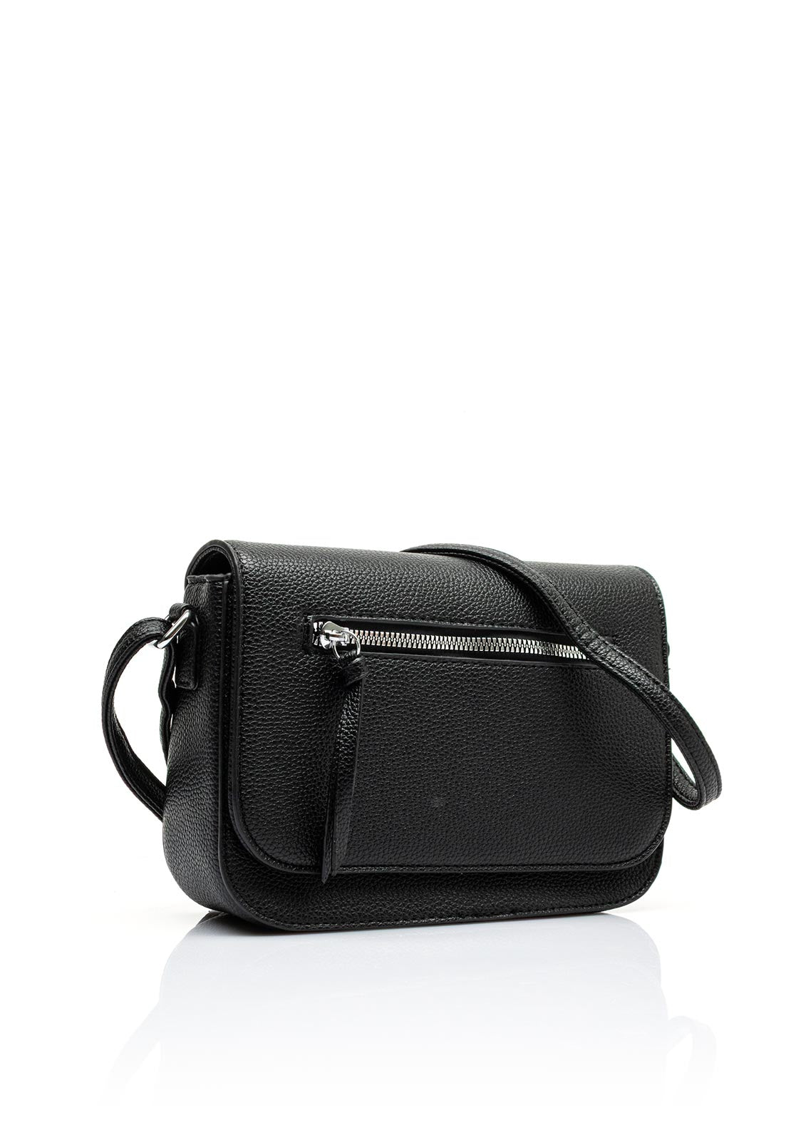 Zen Collection Pebbled Faux Leather Flap Over Small Crossbody Bag, Black