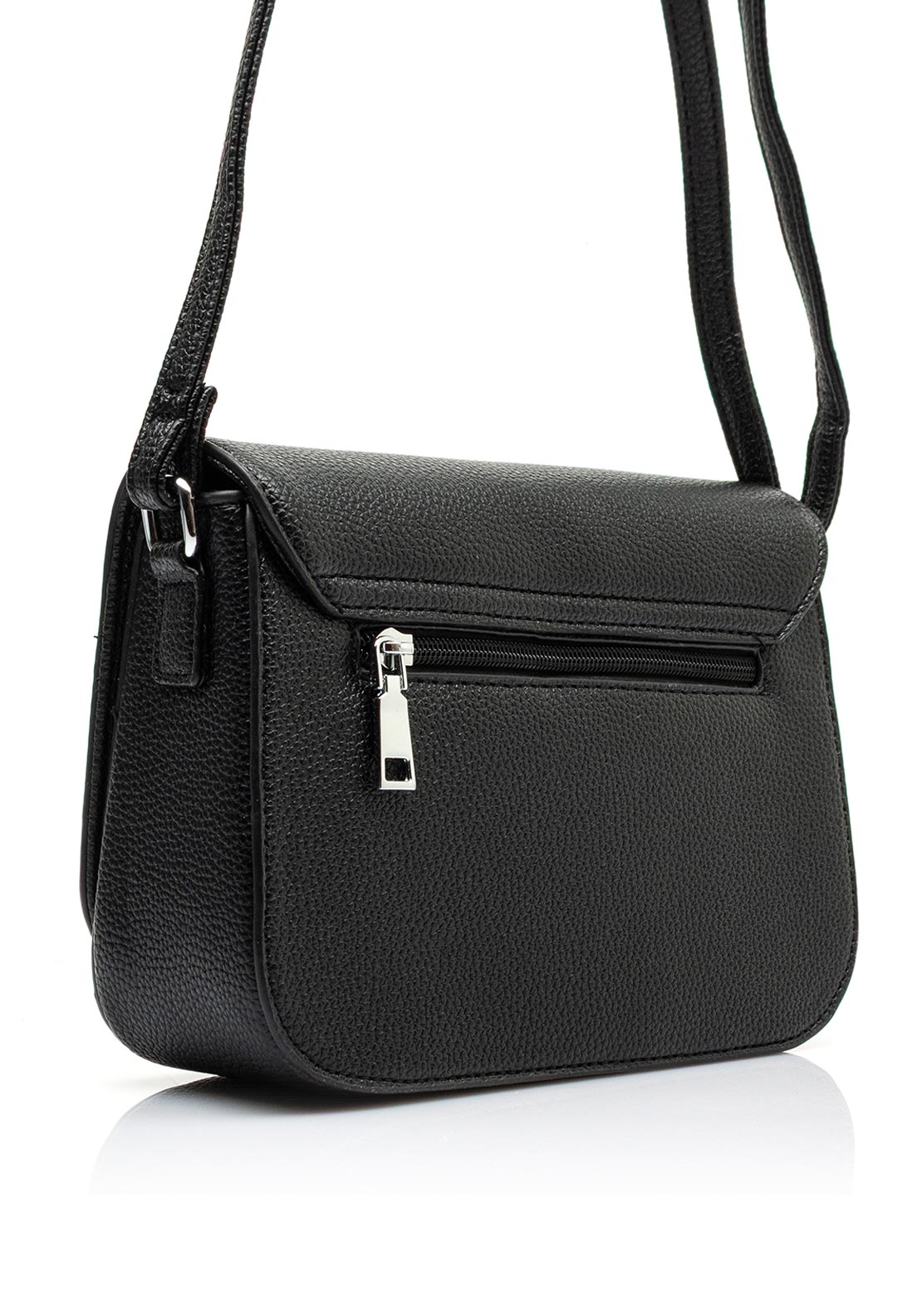 Zen Collection Pebbled Faux Leather Flap Over Small Crossbody Bag, Black