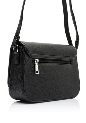 Zen Collection Pebbled Faux Leather Flap Over Small Crossbody Bag, Black