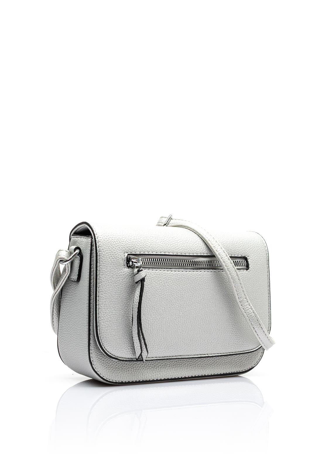 Zen Collection Pebbled Faux Leather Flap Over Small Crossbody Bag, Silver