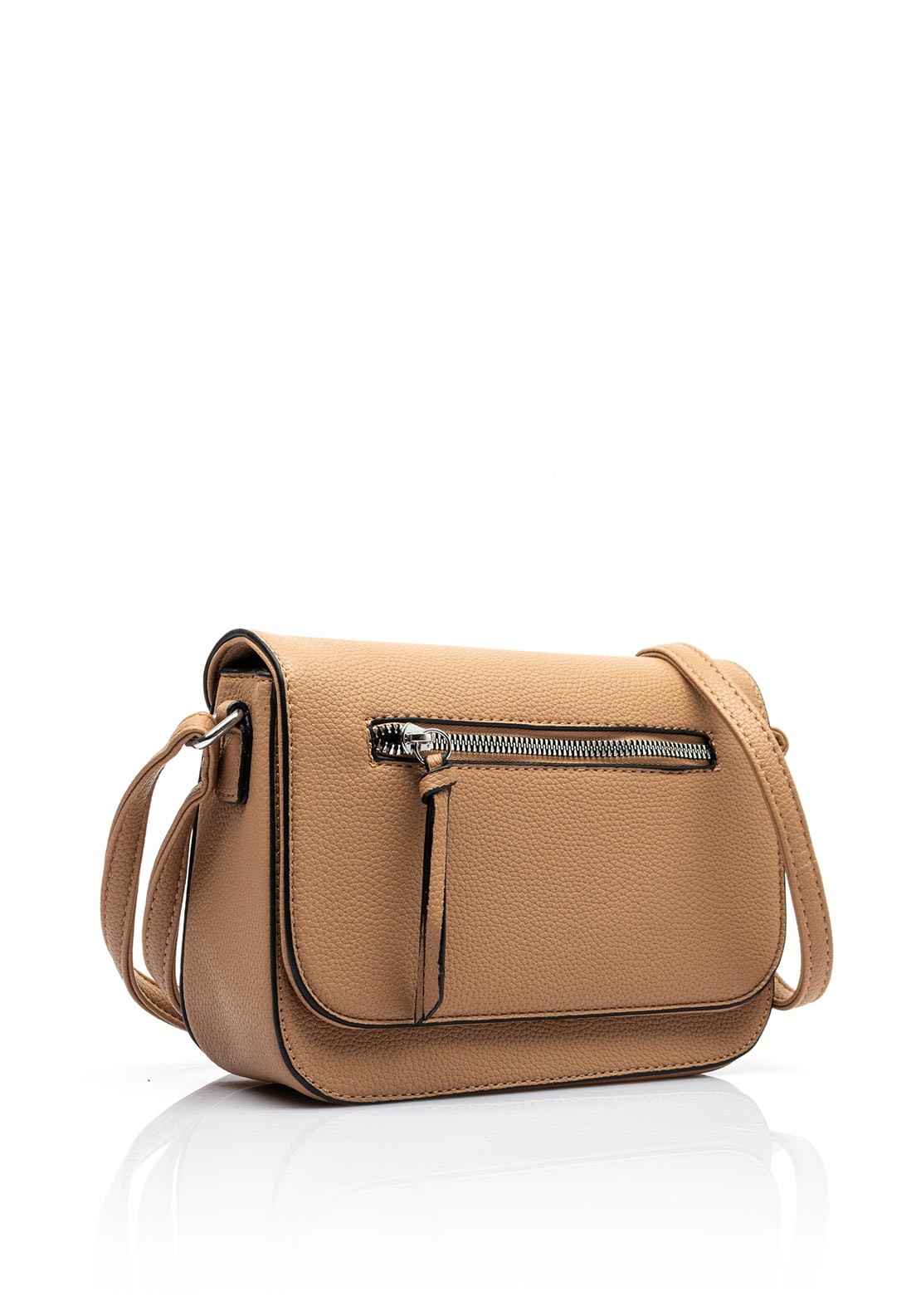 Zen Collection Pebbled Faux Leather Flap Over Small Crossbody Bag, Soil