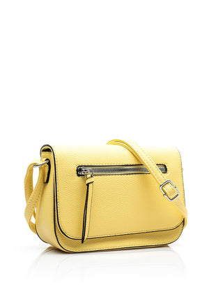 Zen Collection Pebbled Faux Leather Flap Over Small Crossbody Bag, Lemon Yellow