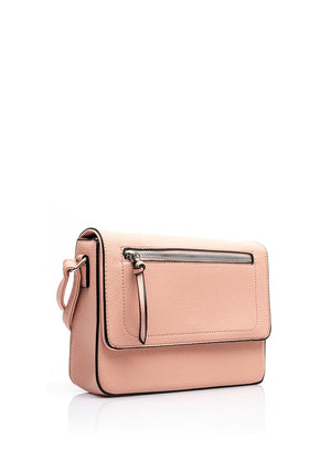 Zen Collection Pebbled Faux Leather Flap Over Small Crossbody Bag, Pink