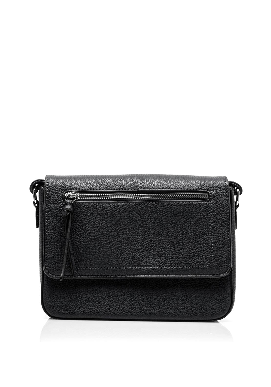 Zen Collection Pebbled Faux Leather Flap Over Medium Crossbody Bag, Black
