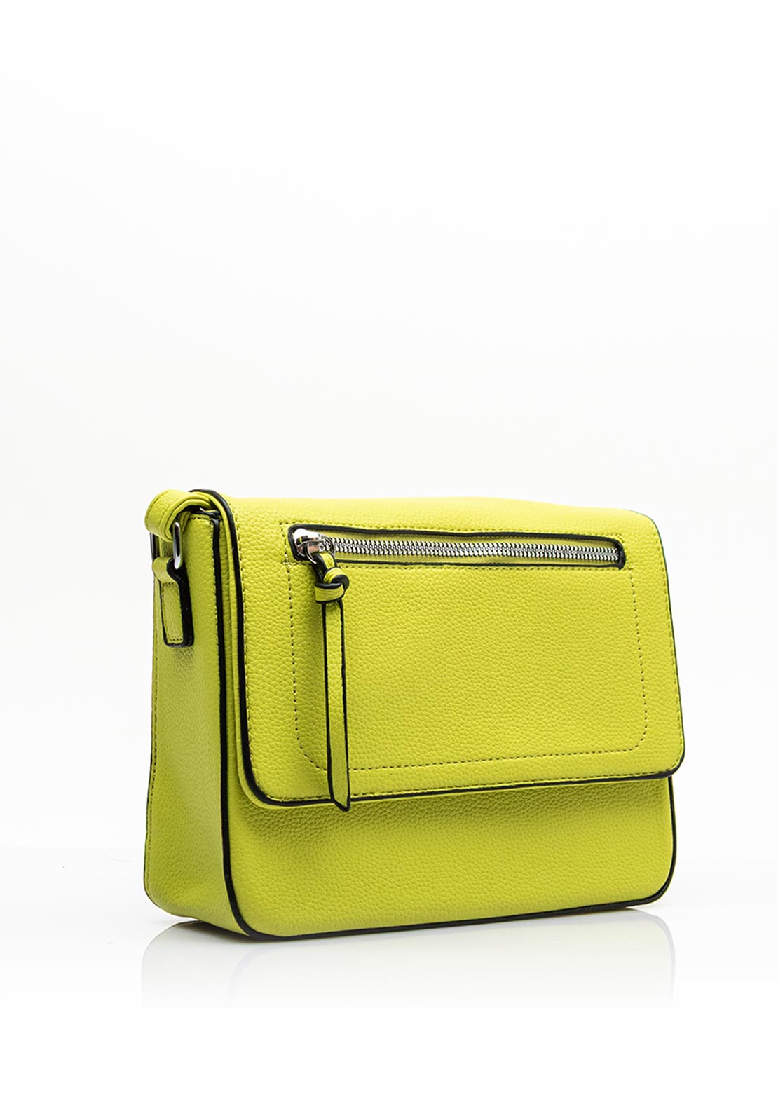 Zen Collection Pebbled Faux Leather Flap Over Medium Crossbody Bag, Lime Green