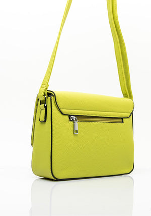 Zen Collection Pebbled Faux Leather Flap Over Medium Crossbody Bag, Lime Green