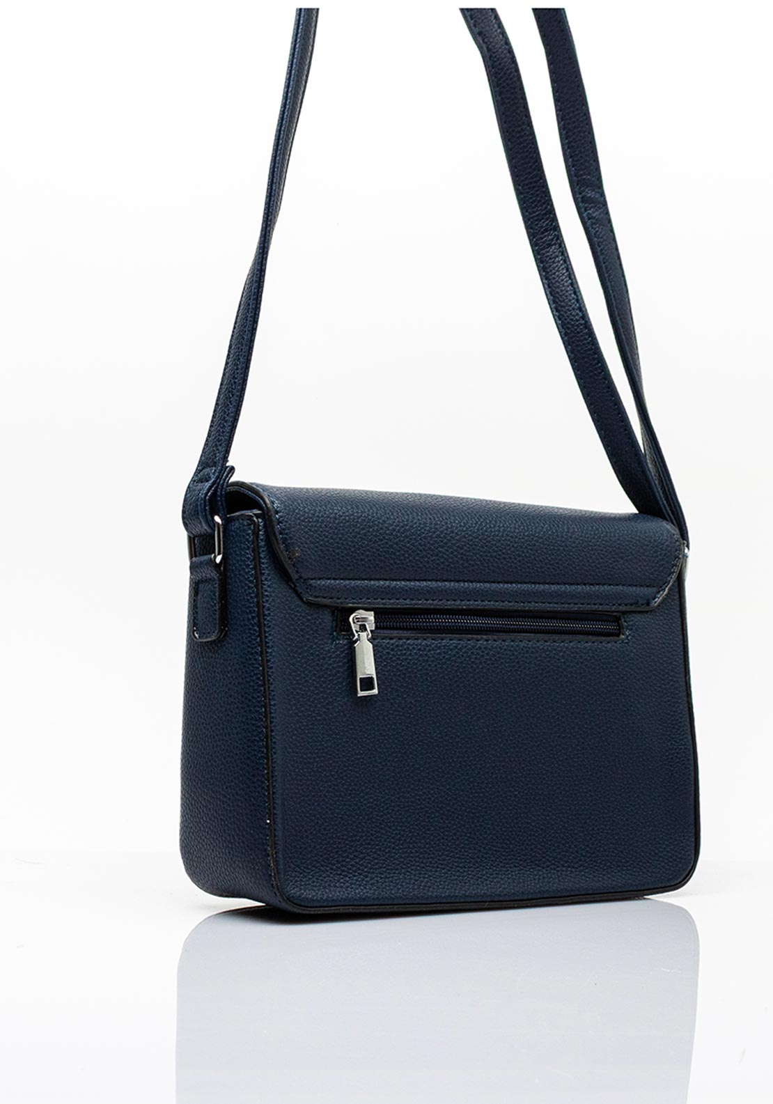 Zen Collection Pebbled Faux Leather Flap Over Medium Crossbody Bag, Navy