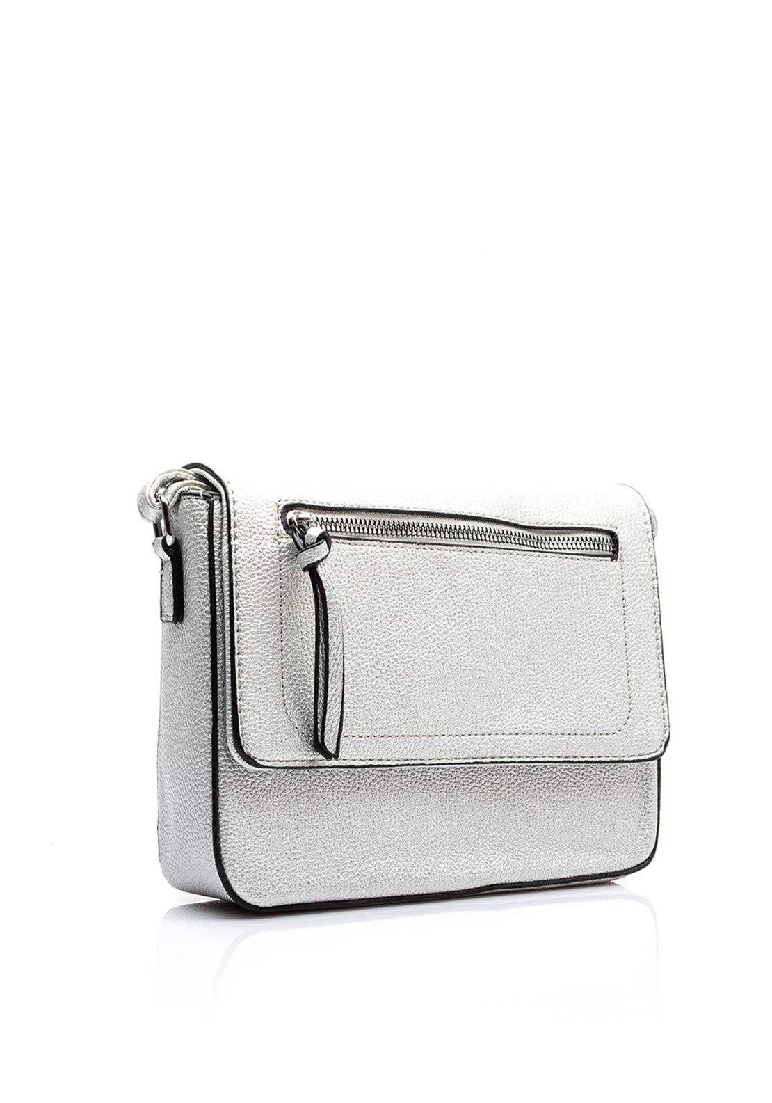 Zen Collection Pebbled Faux Leather Flap Over Medium Crossbody Bag, Silver