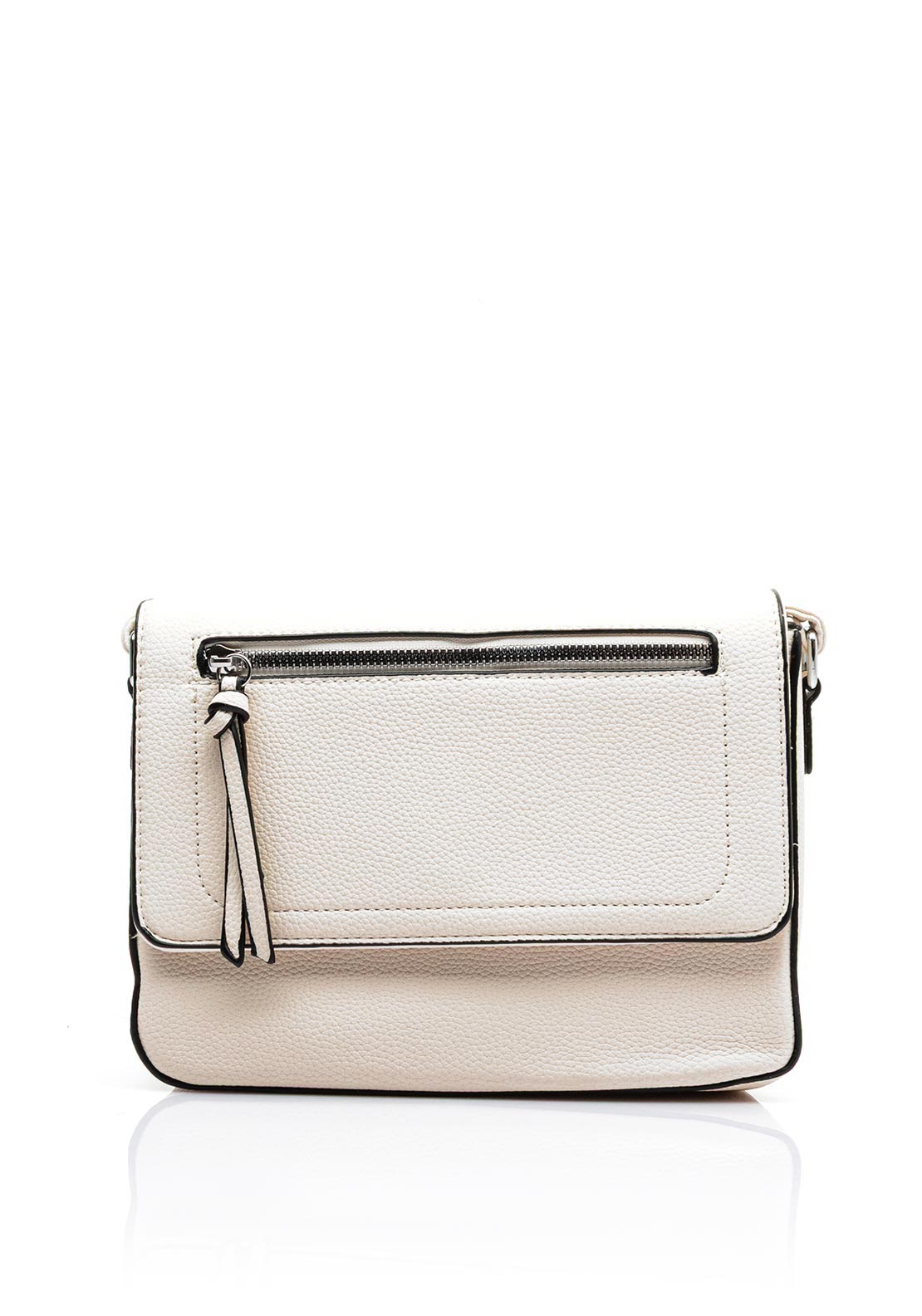 Zen Collection Pebbled Faux Leather Flap Over Medium Crossbody Bag, White