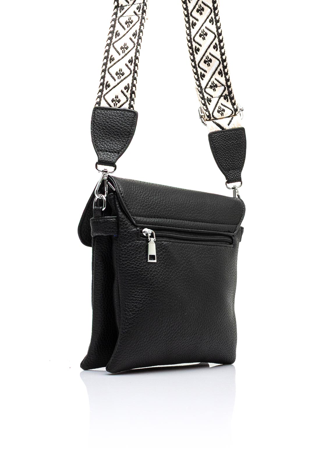 Zen Collection Flap Over Woven Strap Crossbody Bag, Black