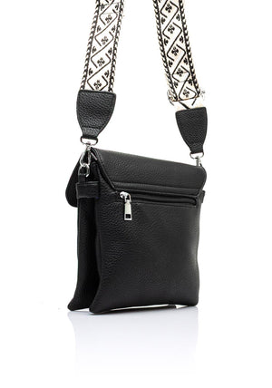 Zen Collection Flap Over Woven Strap Crossbody Bag, Black
