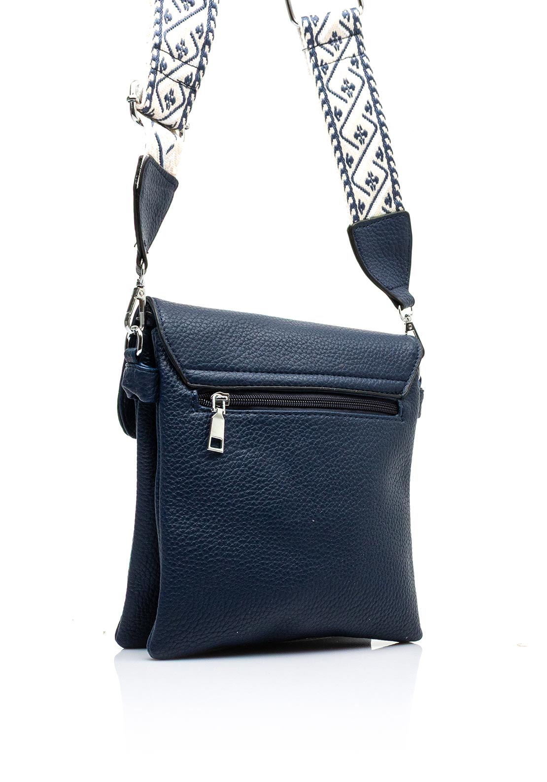 Zen Collection Flap Over Woven Strap Crossbody Bag, Navy