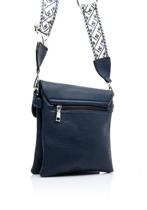 Zen Collection Flap Over Woven Strap Crossbody Bag, Navy