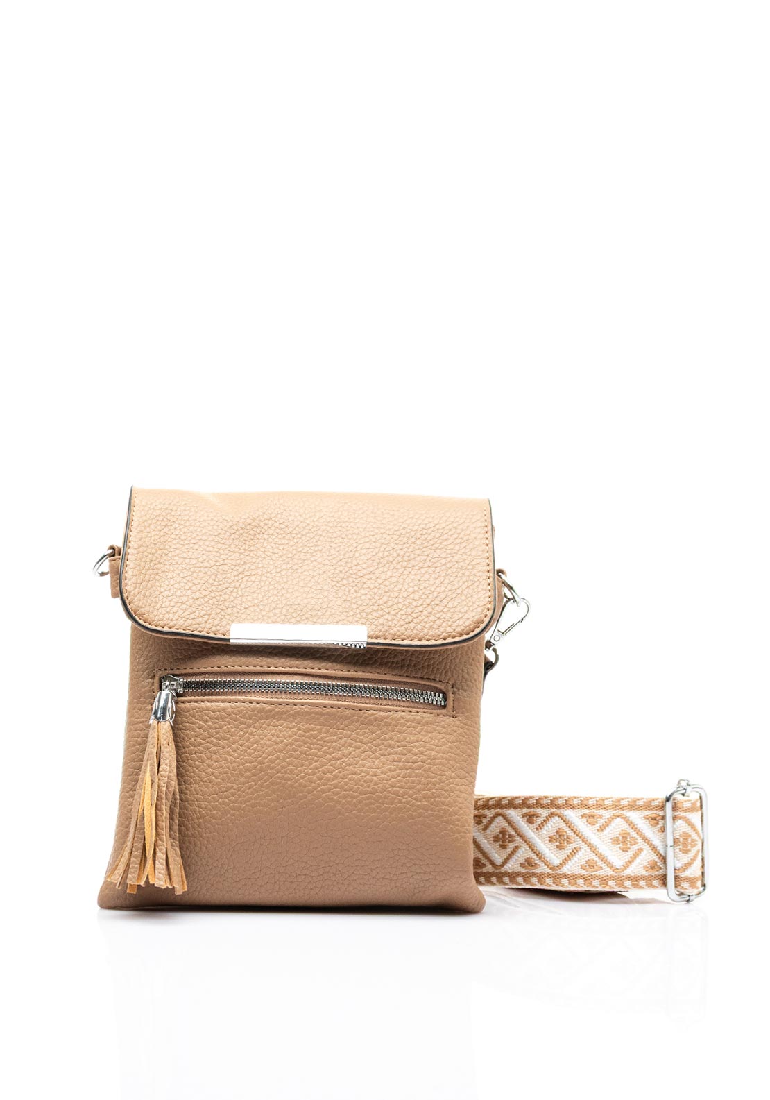Zen Collection Flap Over Woven Strap Crossbody Bag, Soil