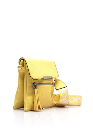 Zen Collection Flap Over Woven Strap Crossbody Bag, Lemon Yellow