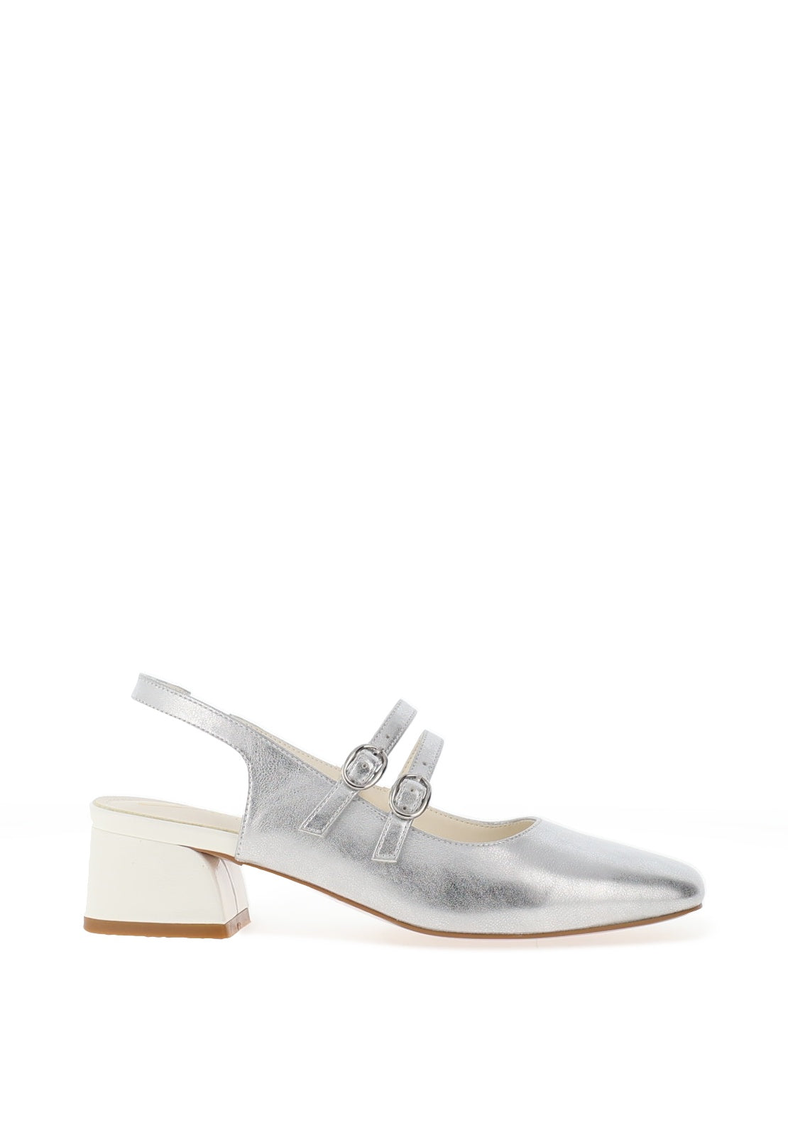 Dancing Matilda Double Strap Heeled Pumps, Silver