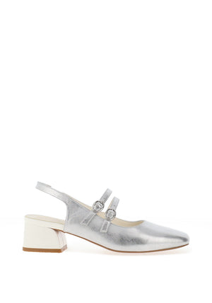 Dancing Matilda Double Strap Heeled Pumps, Silver