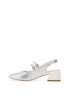 Dancing Matilda Double Strap Heeled Pumps, Silver